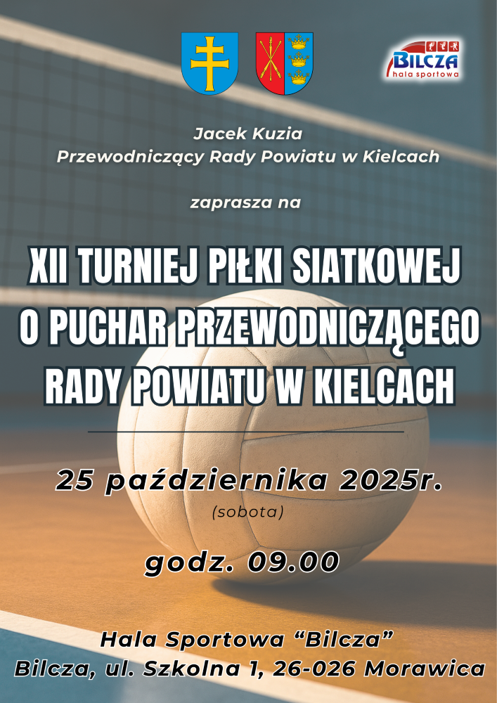 Plakat XII Turniej Piłki Siatkowej o Puchar Przewodniczącego Rady Powiatu w Kielcach