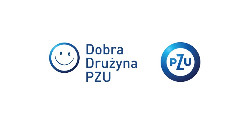 Uśmiechnięta buźka, napis "Dobra Drużyna PZU", logo PZU