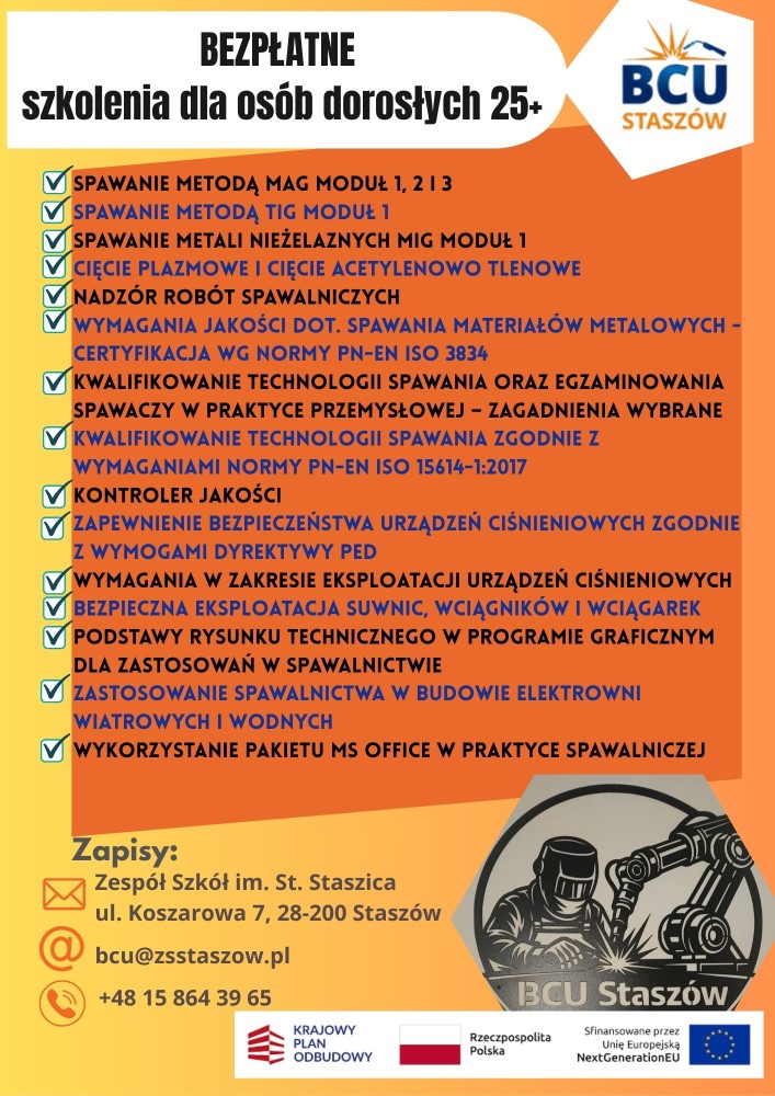 Plakat promujący bezpłatne szkolenia dla osób dorosłych 25+