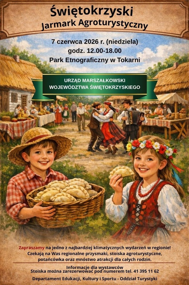 Grafika przedstawia plakat XXI Świętokrzyskiego Jarmarku Agroturystycznego