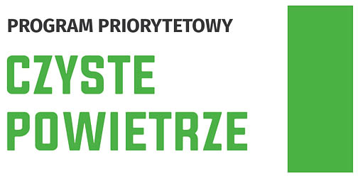 Czarne i zielone napisy na białym tle "Program priorytetowy Czyste powietrze" 