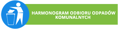 Grafika zawiera logotyp przedstawiający człowieka wrzucającego śmieci do kosza. Po prawej stronie napis "harmonogram odbioru odpadów komunalnych".