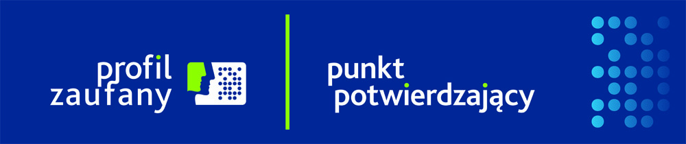 logotyp - białe napis na niebieskim tle - profil zaufany, punkt potwierdzający 